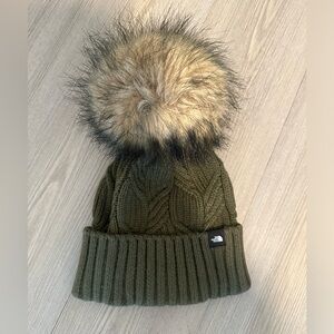 The North Face Olive Green Puff Beanie Women’s